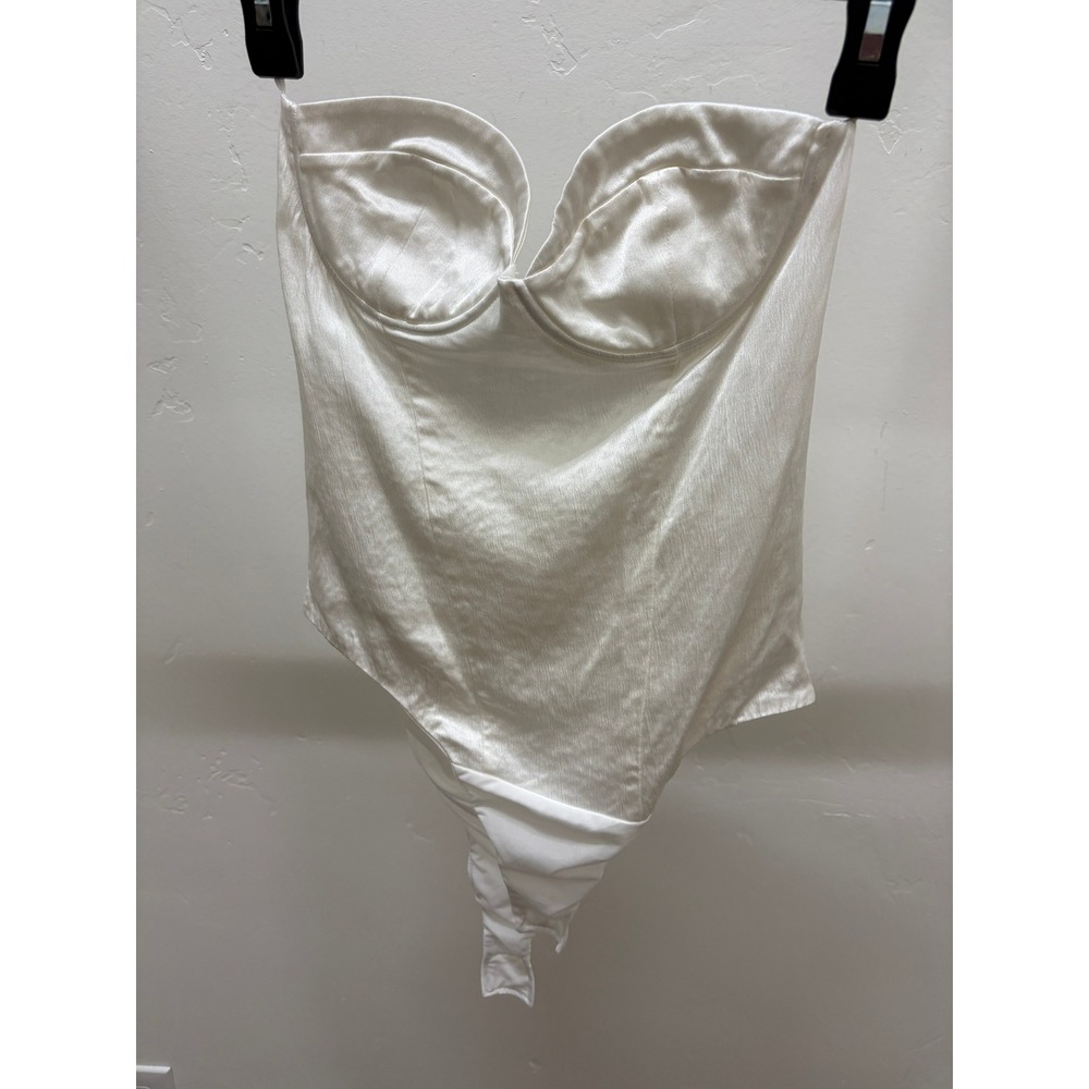 Zara White Satin Strapless Underwire Bodysuit Sweetheart Neckline Size Medium
